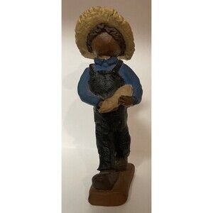 5” Tall Handpainted Faceless Boy Holding Duck Wooden Figurine